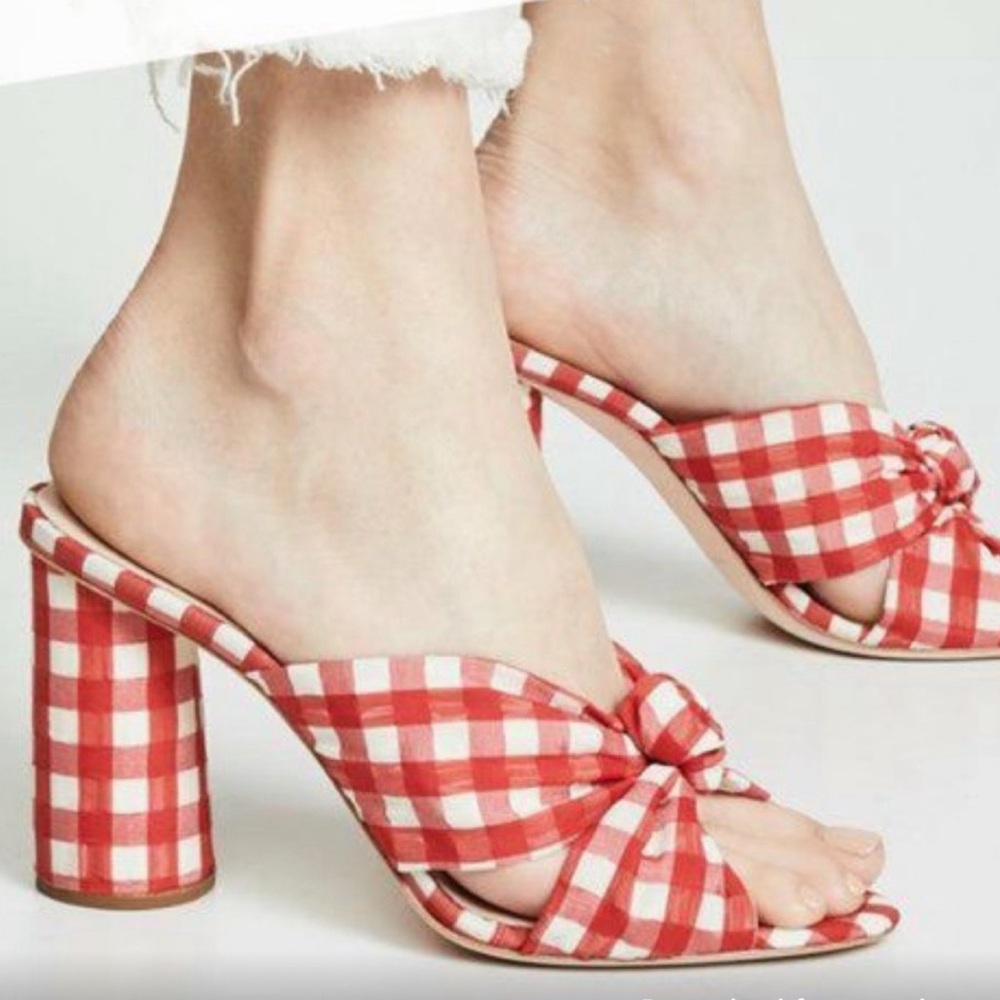NWOT Loeffler Randall Coco Red Gingham Knot Heels - 8.5